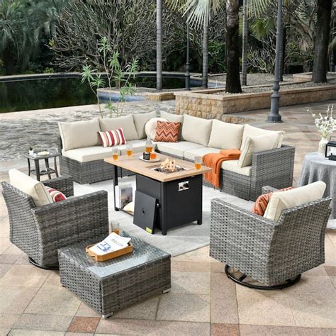 Weaxty W Daffodil O Gray 11 Piece Wicker Patio Storage Fire Pit