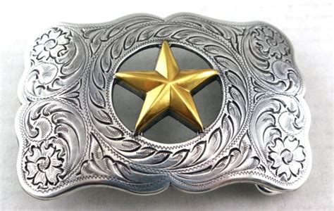 Western Cowboy Silver And Brass Plated Texas Ranger Star Trophy Belt