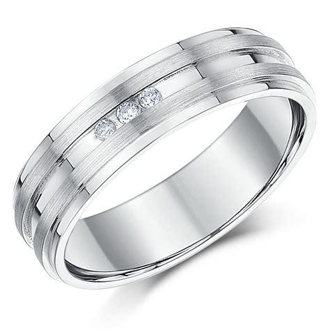 6mm Sterling Silver 3x Diamond Grooved Wedding Band Sterling Silver