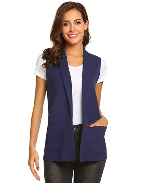 Dealwell Womens Sleeveless Vest Casual Open Front Navy Blue Size X Large Womens Sleeveless