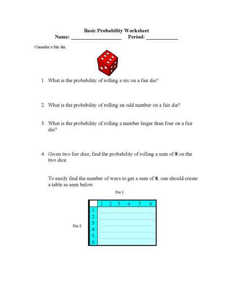 Basic Probability Worksheet Exercises Probability And Statistics