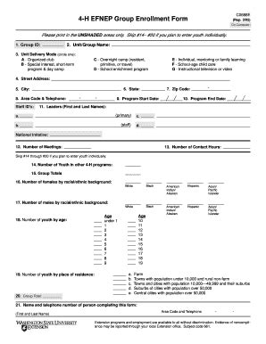 Fillable Online Cru Cahe Wsu 4 H EFNEP Group Enrollment Form Cru Cahe