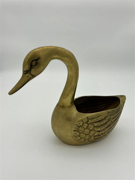 Vintage Brass Swan Planter Mcm Etsy