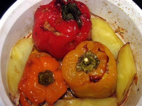 Peppers Stuffed With Rice Raisins Pine Nuts Onion Parsley Basil