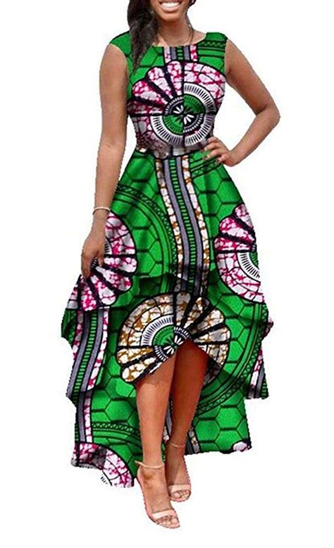 Womens African Dress Formal Prom Dashiki Print Sleeveless Peplum Fit