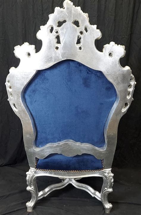 Casa Padrino Barock Thron Sessel Blau Silber Handgefertigter