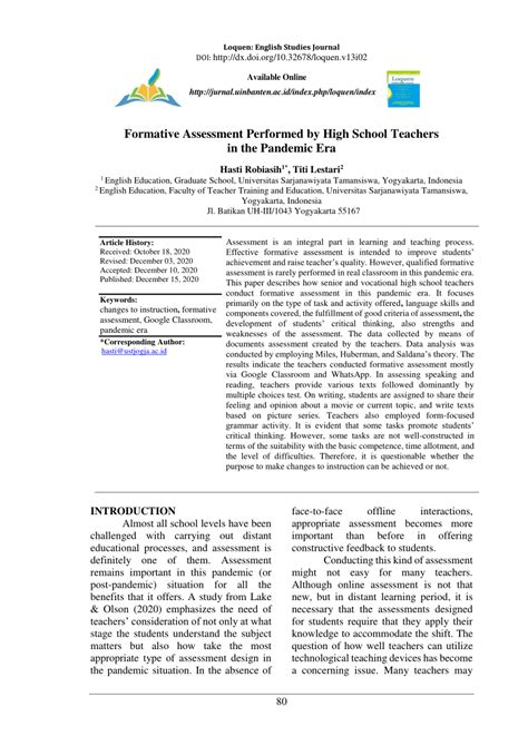 Pdf Formative Assessment Performed By High School Teachers In The