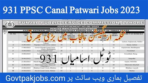 PPSC Canal Patwari Jobs 2023 Apply Online Via Ppsc Gov Pk