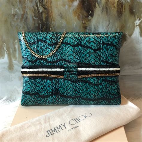 Jimmy Choo Bags Jimmy Choo Green Elaphe Large Dora Chain Clutch