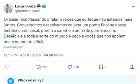 Lucas Souza Anuncia T Rmino De Relacionamento Jaquelline Grohalski