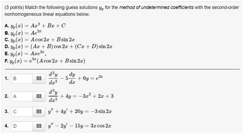 SOLVED Points Match The Following Guess Solutions Yp For The Method