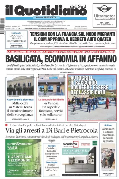 Le Prime Pagine Di Venerd Novembre Wayglo Basilicata