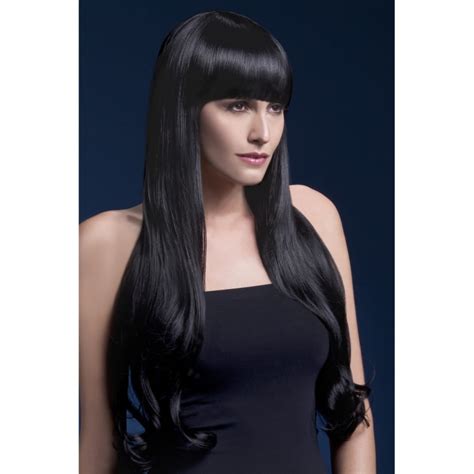 Perruque Long Cheveux Naturel Noire Avec Frange