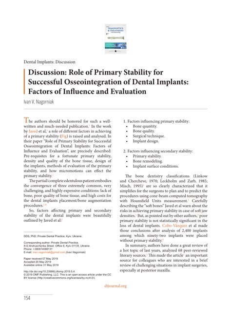 PDF Discussion Role Of Primary Stability For Successful