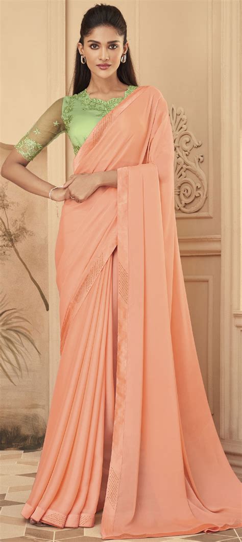 Festive Reception Pink And Majenta Color Georgette Fabric Saree