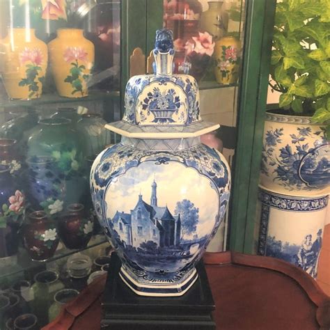 Blue Delft Castle Urn Etsy