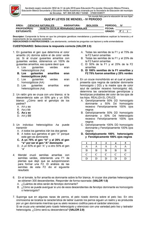 Quiz De Genetica Educaci N B Sica Secundaria Y Educaci N Media