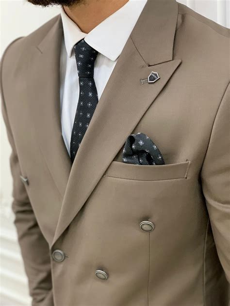 Brown Slim Fit Double Breasted Suit For Men Bespokedailyshop