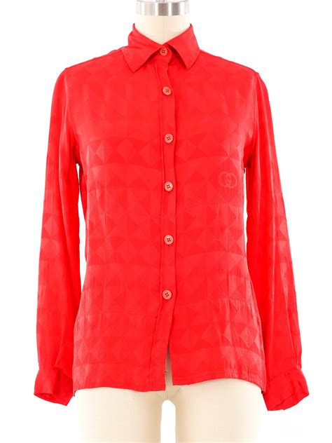 Gucci Logo Jacquard Silk Blouse