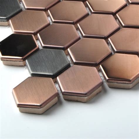 Hexagon Stainless Steel Brushed Mosaic Tile Rose Gold Black Bathroom Shower Floor Tiles Tstmbt021