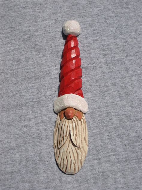 Hand Carved Handmade Santa Tree Ornament Wood Carving