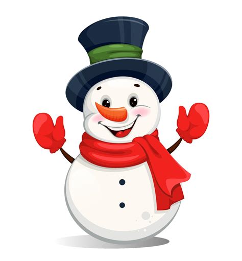 Cute Cheerful Christmas Snowman Cartoon Character Vector Art