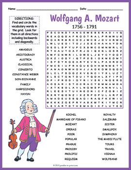 Wolfgang Amadeus Mozart Biography Word Search Puzzle Worksheet Activity