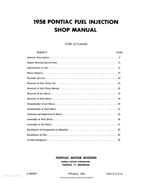 1958 Pontiac Fuel Injection Manual Oem