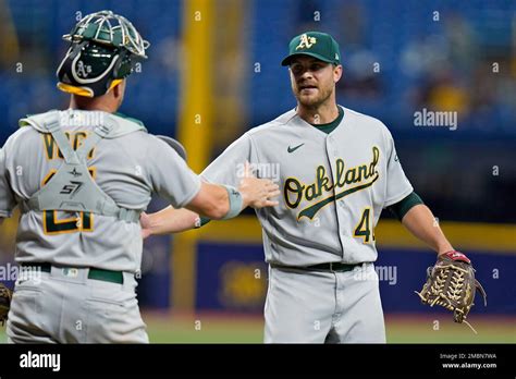 Oakland Athletics Relief Pitcher Justin Grimm 46 Celebrates With