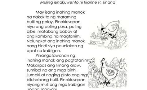 Grade 1 Filipino Melc Based Ang Pabula Ng Munting Pulang Inahing Manok