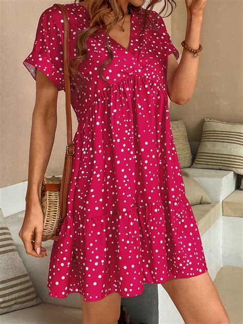 Shein Vcay Polka Dot Print Ruffle Hem Smock Dress Shein Usa