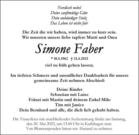 Traueranzeigen Von Simone Faber Trauer Anzeigen De