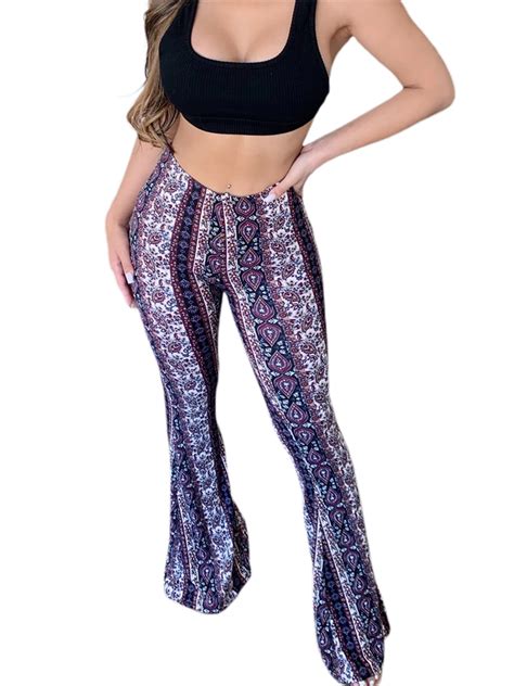 Liacowi Women S Boho High Waist Flare Pants Stretch Bell Bottom Yoga