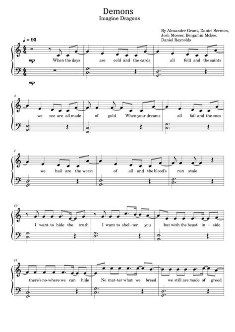 Demons Arr Poon Sheet Music Imagine Dragons Piano Solo