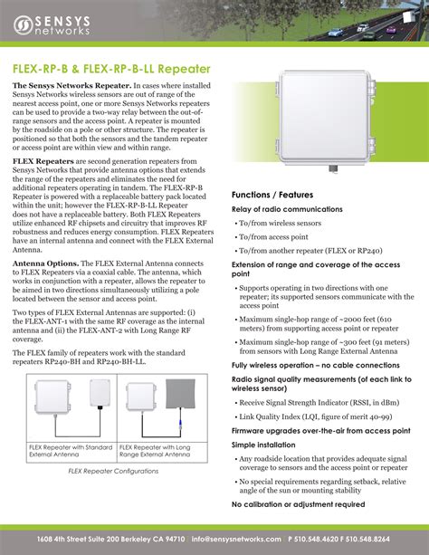 Sensys Networks Flex Rp Flex Rp Repeater User Manual Flex Repeater Data