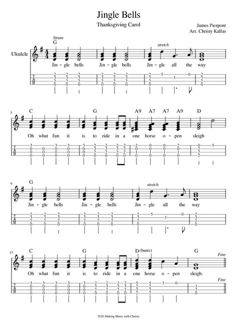 Jingle Bells Ukulele Finger Style With Tab And Chords By James