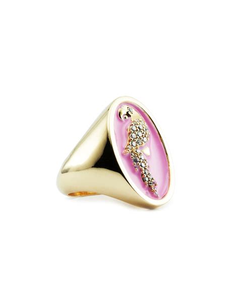 Anello Chevalier Pappagallo Smaltato Rosa Thais Bernardes Gioielli