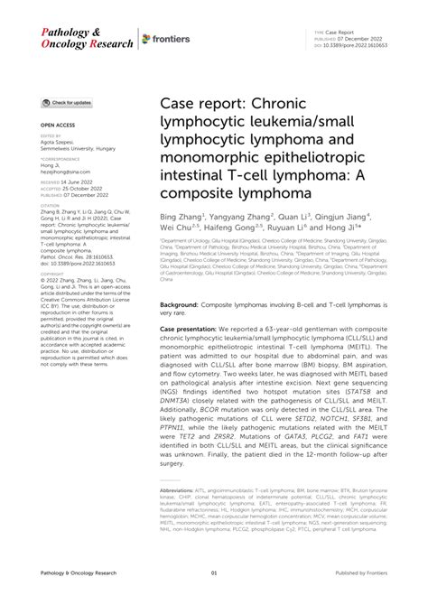 Pdf Case Report Chronic Lymphocytic Leukemia Small Lymphocytic