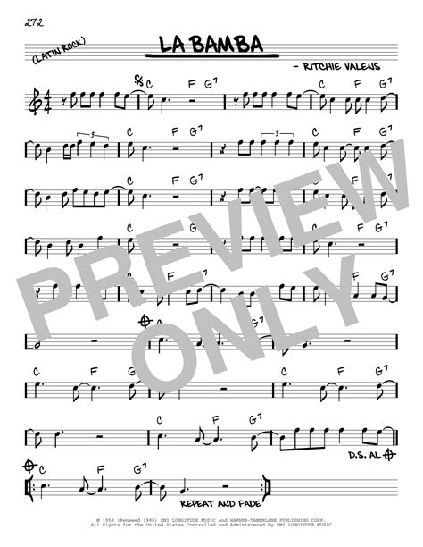 La Bamba Real Book Melody Chords Print Sheet Music Now