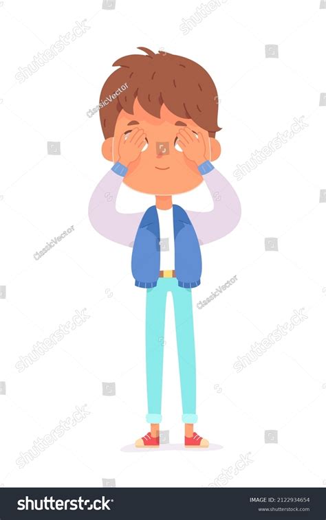 Cute Boy Covering Eyes Arms Vector Stock Vector Royalty Free 2122934654