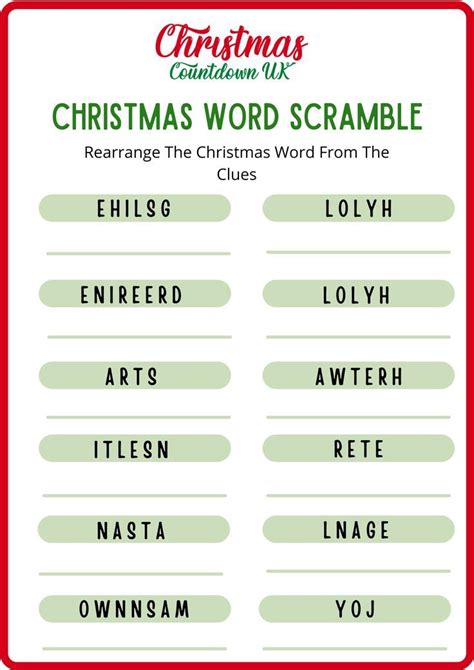 Christmas Word Scramble Free Printable Festive Game Artofit