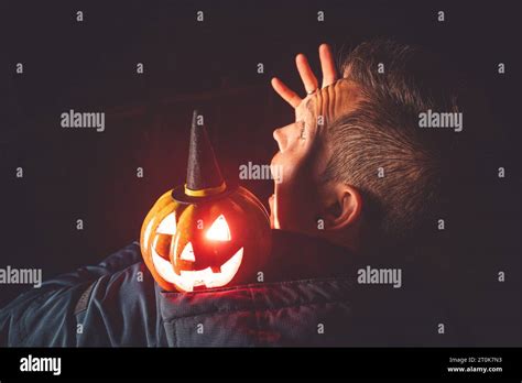 Augsburg Bavaria Germany 7th Oct 2023 Halloween Pumpkin Glowing At