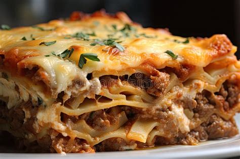 Close-up of Lasagna, with Layers of Noodles, Cheese, and Meat Visible ...