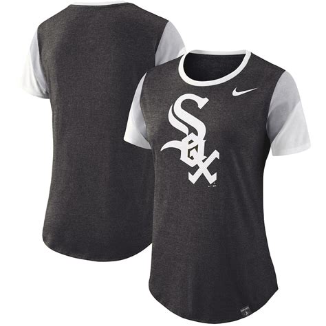 Women's Chicago White Sox Nike Heathered Black Sleeve Stripes Tri-Blend ...