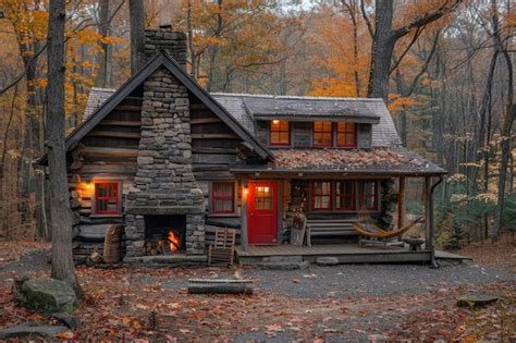 Premium Photo A Cozy Cabin In The Woods With A Warm Fire And A View