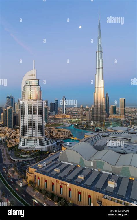 Dubai Uae Elevated View Of Skyline The Burj Khalifa Modern