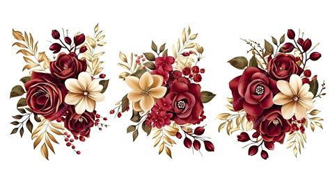 Premium Ai Image Set Of Watercolor Flower Arrangements Flower Maroon