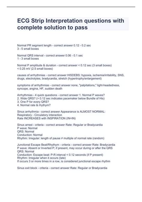 Ecg Strip Interpretation Questions With Complete Solutions To Pass Aacn Ecg Stuvia Us