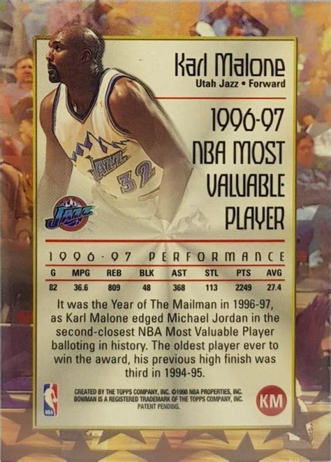 1997 98 Bowman S Best Autograph Atomic Refractors KM Karl Malone