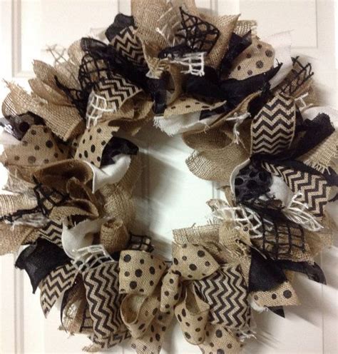 X Large Black Chevron And Polka Dot Burlap Wreath With Black Etsy